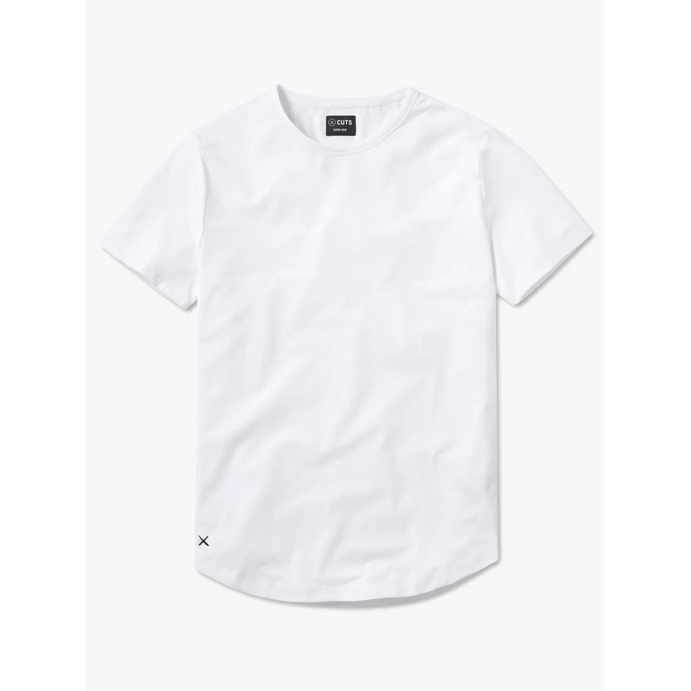 NWT Cuts AO Curve Hem T Shirt Mens L White Crew Neck Short Sleeve Performance